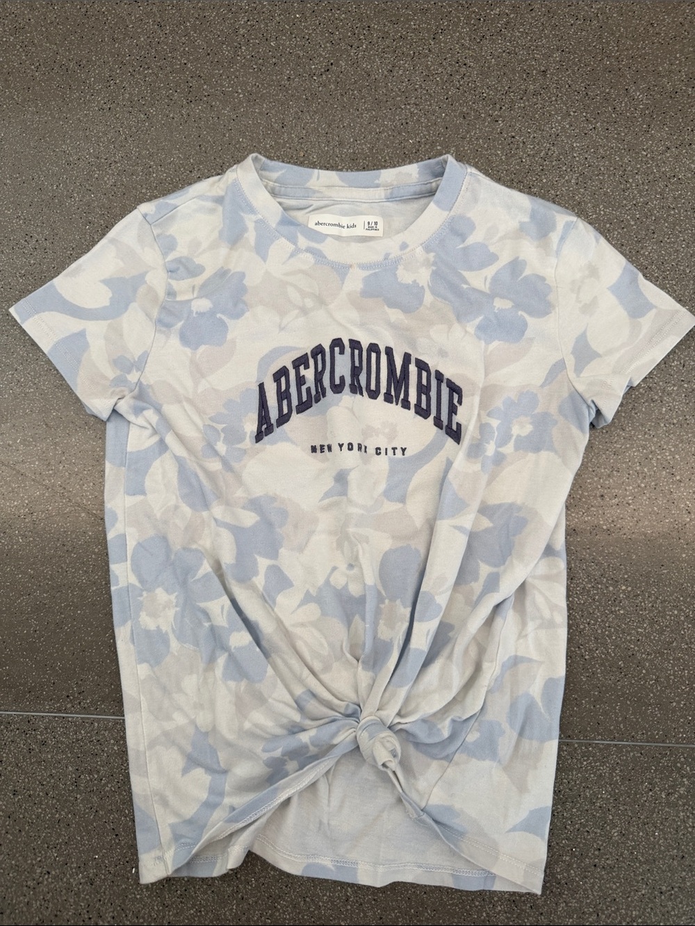 abercrombie kids light blue and white floral tee with navy logo